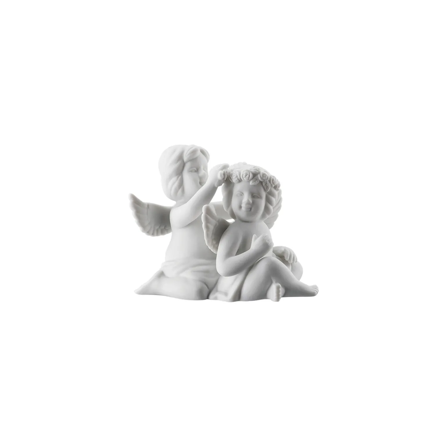 Engelpaar mit Blumenkranz