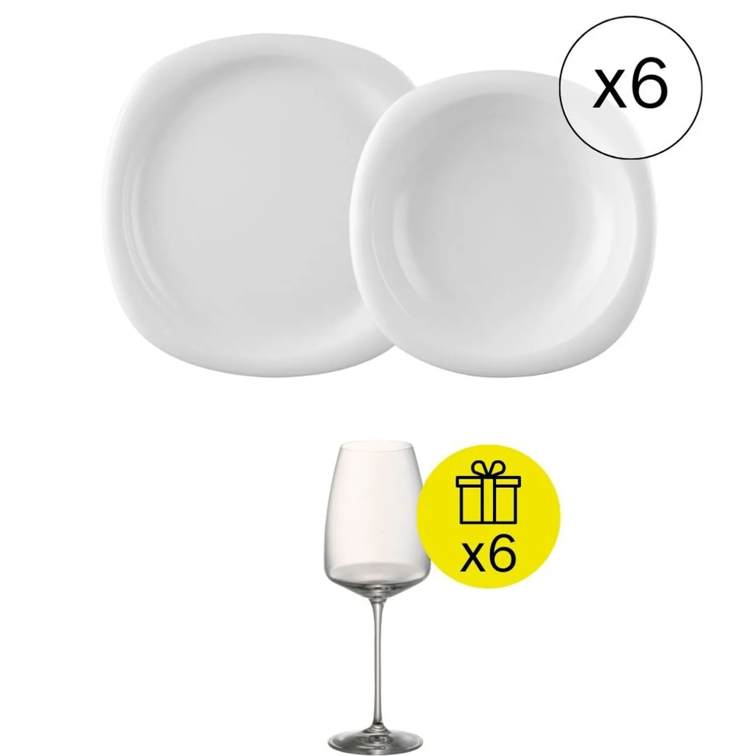 Ikonisches Tafelservice für 6, 12-tlg. Geschirr-Set mit Geschenk